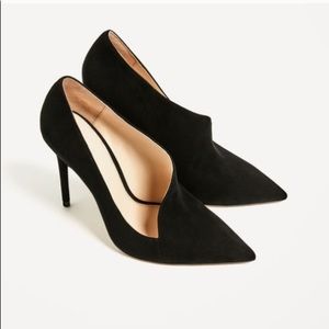 Zara black suede asymmetric heels